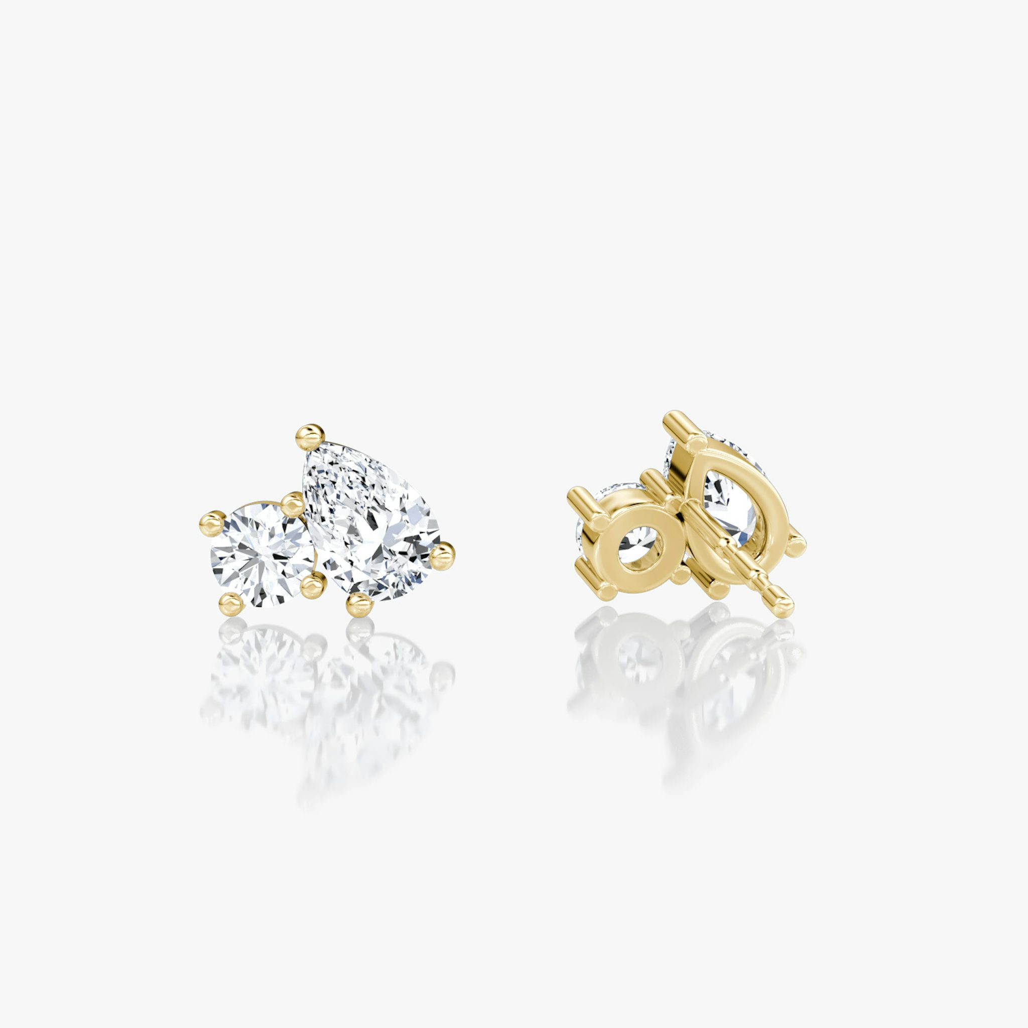 Toi et Moi Stud | Round Brilliant and Pear | 14k | Yellow Gold | side: left