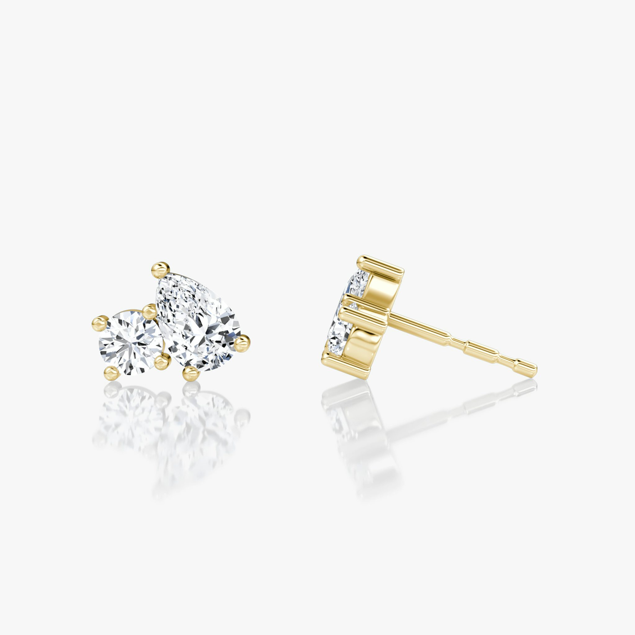 Toi et Moi Stud | Round Brilliant and Pear | 14k | Yellow Gold | side: left