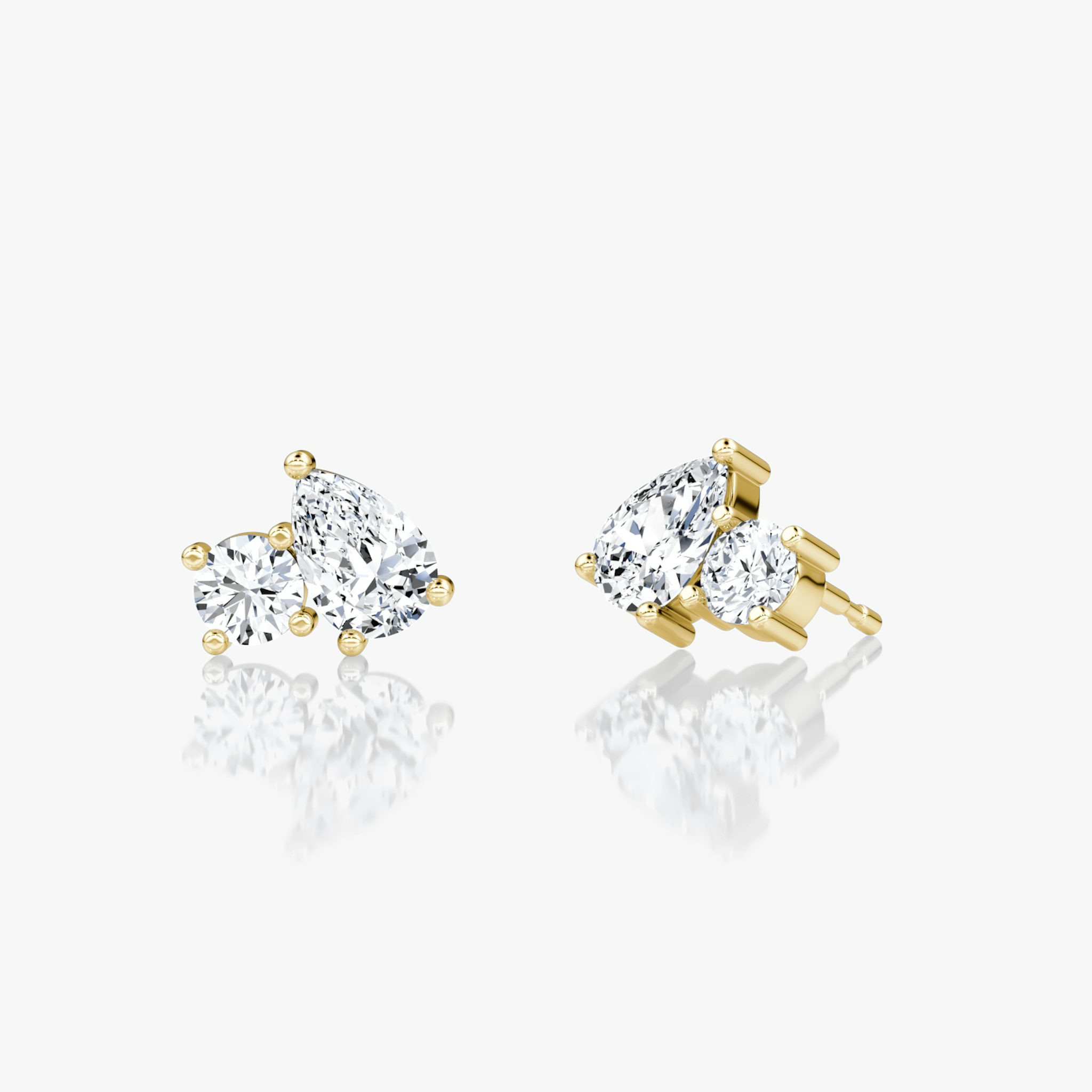 Toi et Moi Stud | Round Brilliant and Pear | 14k | Yellow Gold | side: left