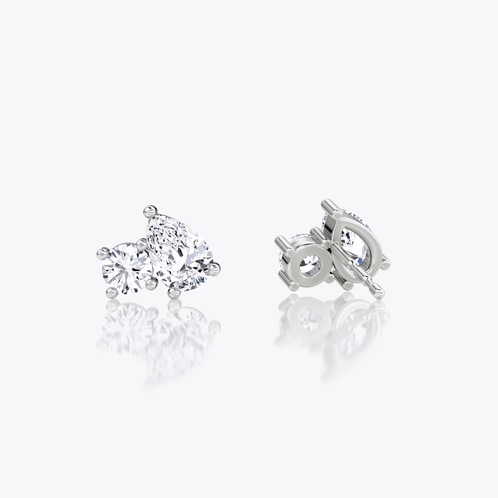 Toi et Moi Stud | Round Brilliant and Pear | Sterling Silver | side: left