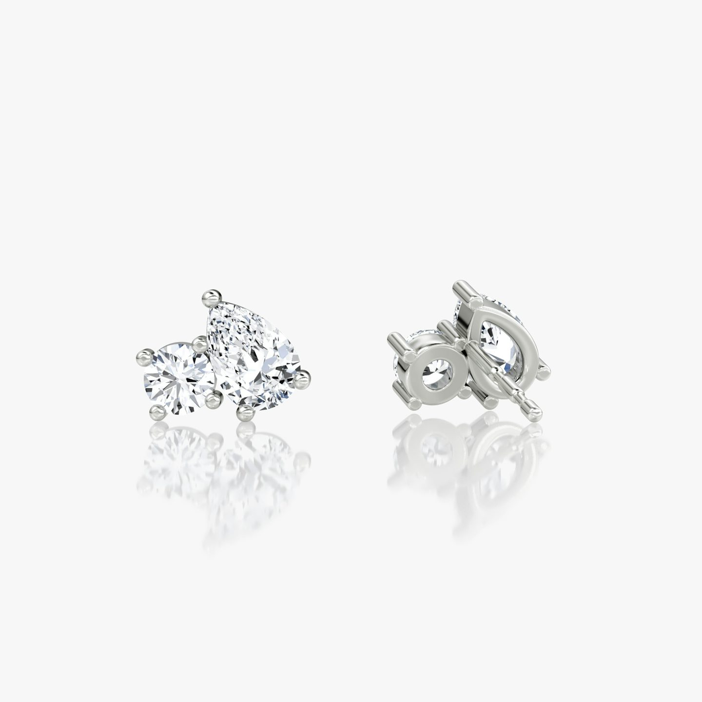 Toi et Moi Stud | Round Brilliant and Pear | 14k | White Gold | side: left