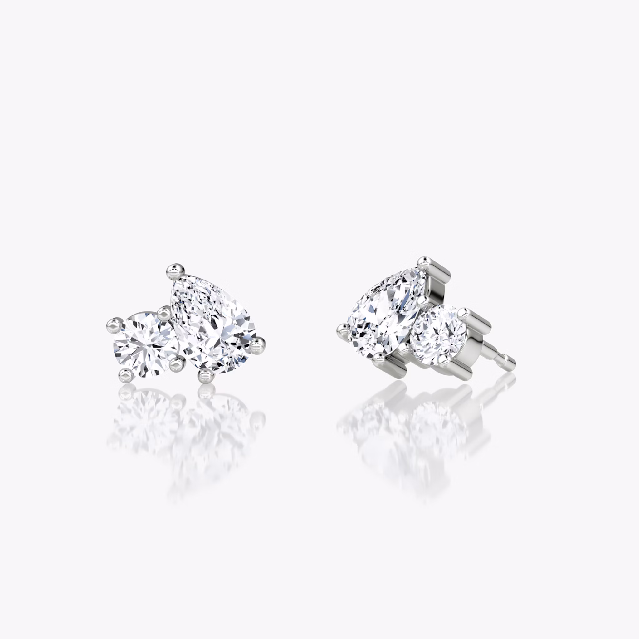 Toi et Moi Stud | Round Brilliant and Pear | 14k | White Gold | side: left