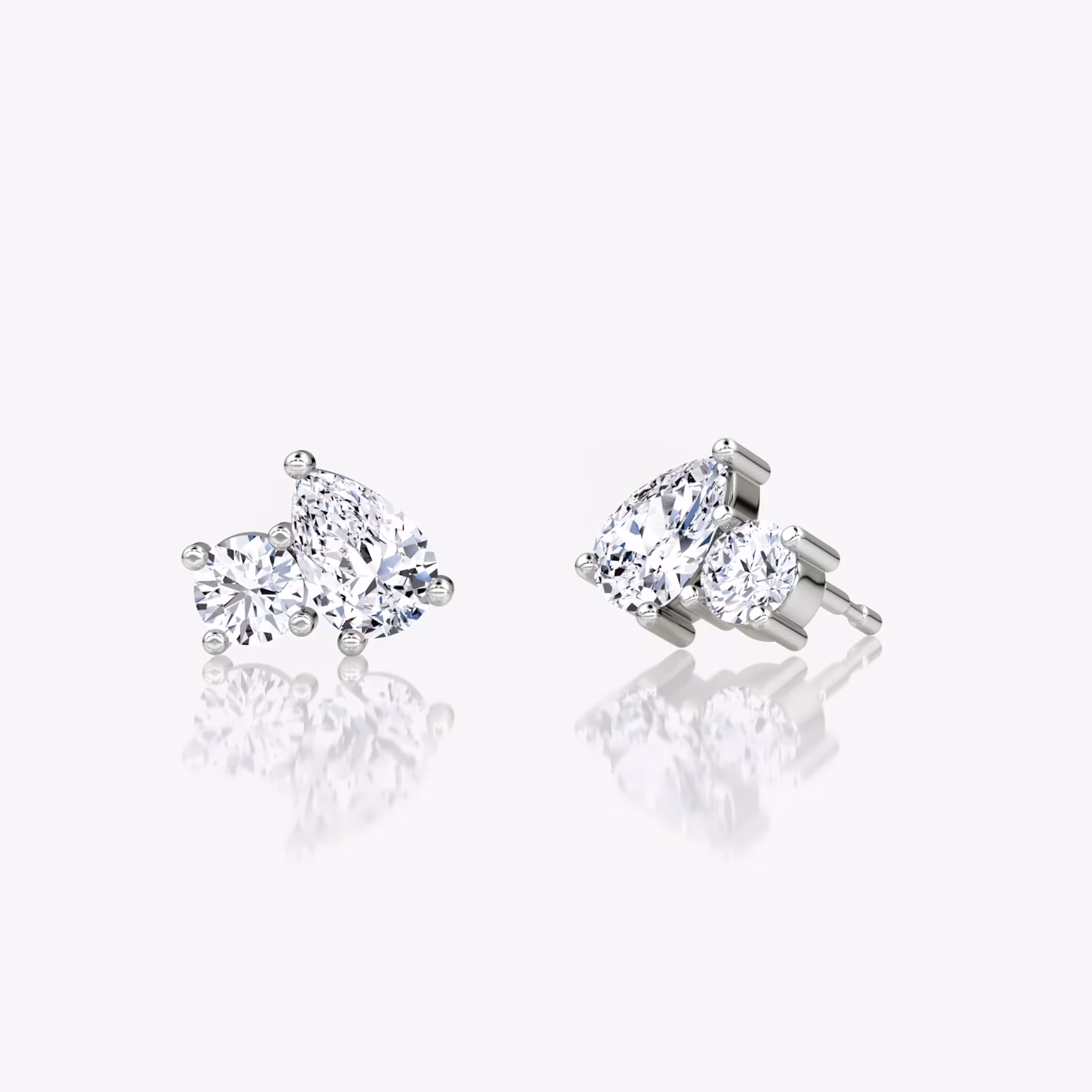 Toi et Moi Stud Round Brilliant and Pear | White Gold
