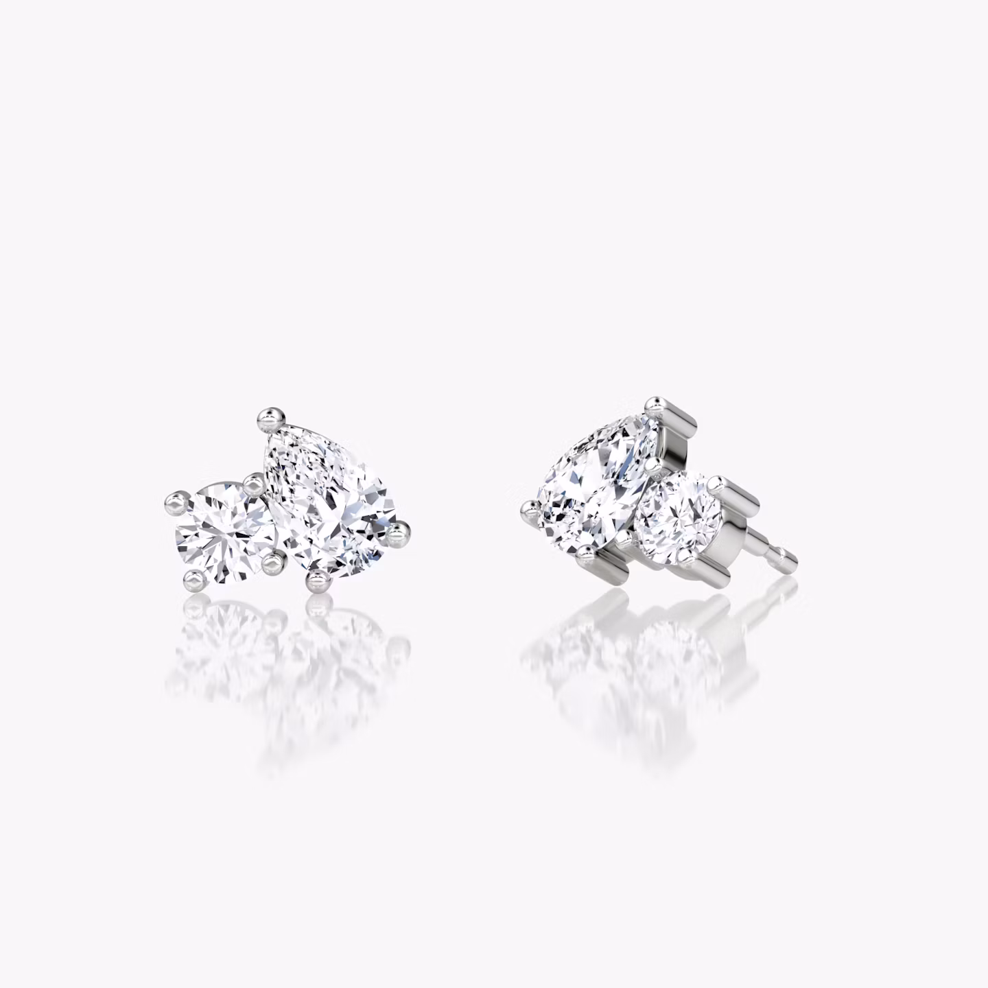 Toi et Moi Stud | Round Brilliant and Pear | 14k | White Gold | side: left