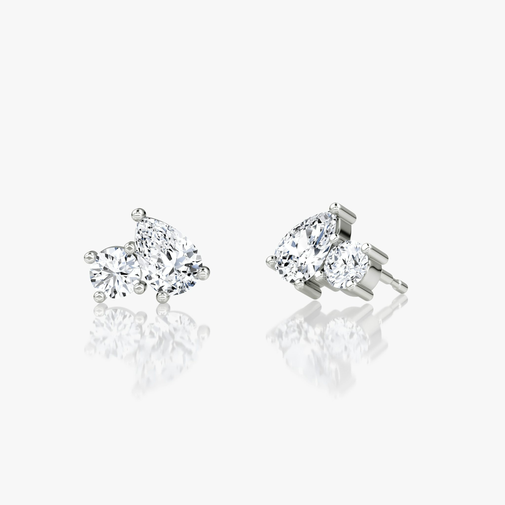 Toi et Moi Stud | Round Brilliant and Pear | 14k | White Gold | side: left