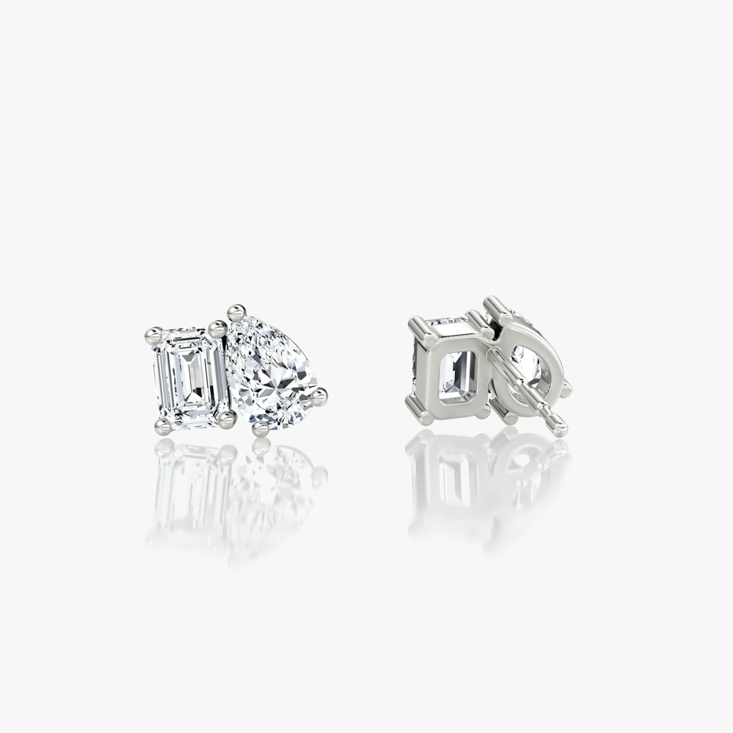 Toi et Moi Stud | Emerald and Pear | 14k | White Gold | side: left