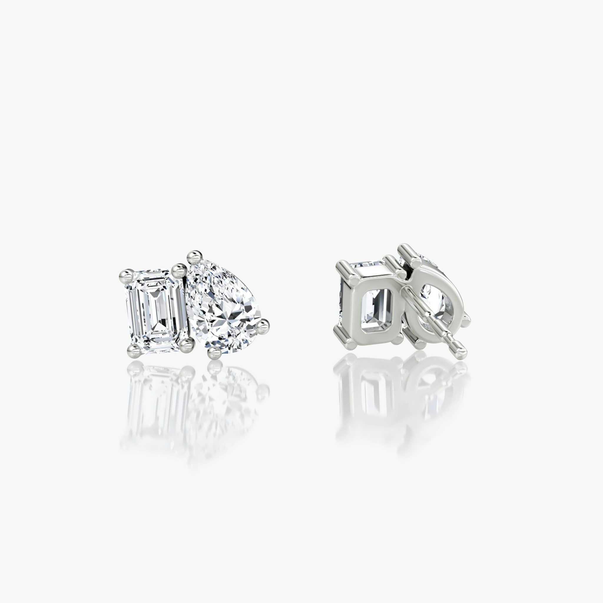Toi et Moi Stud | Emerald and Pear | 14k | White Gold | side: left