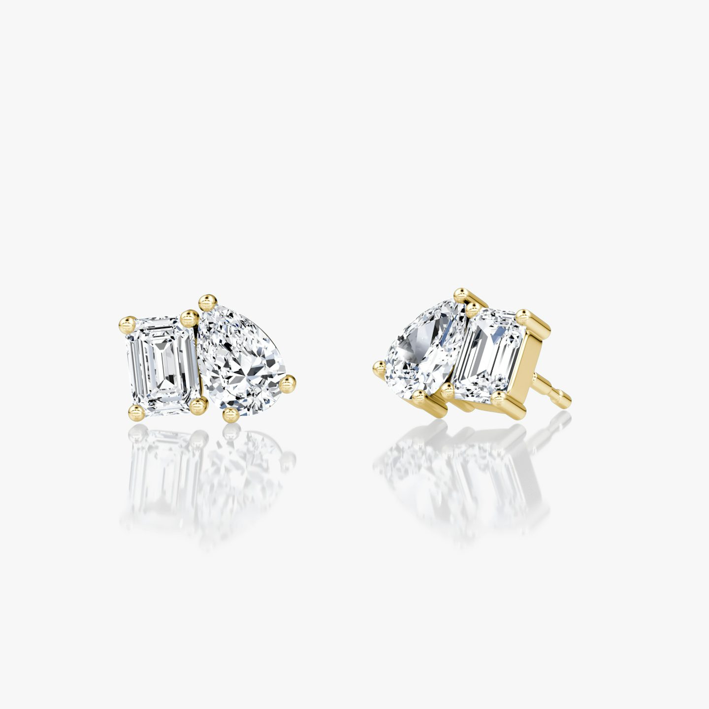 Toi et Moi Stud | Emerald and Pear | 14k | Yellow Gold | side: left