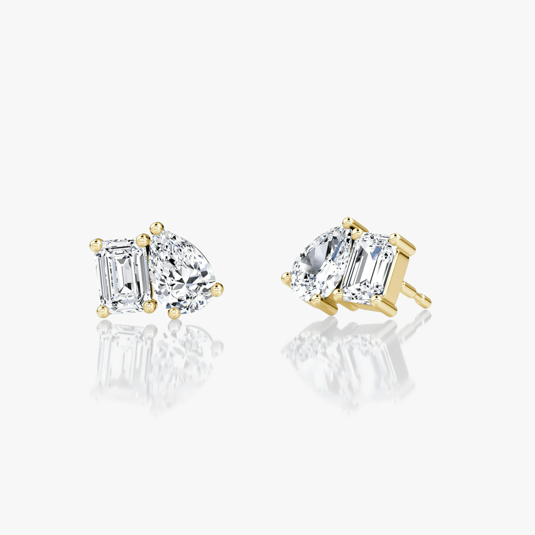 Toi et Moi Stud | Emerald and Pear | 14k | Yellow Gold | side: left