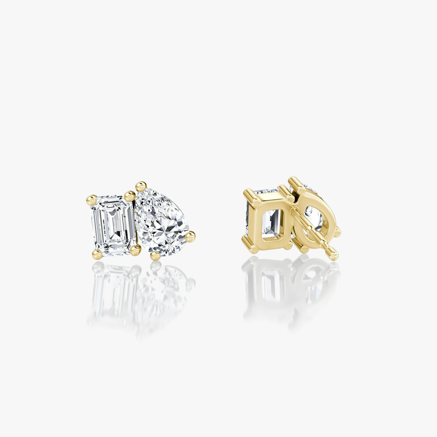 Toi et Moi Stud | Emerald and Pear | 14k | Yellow Gold | side: left