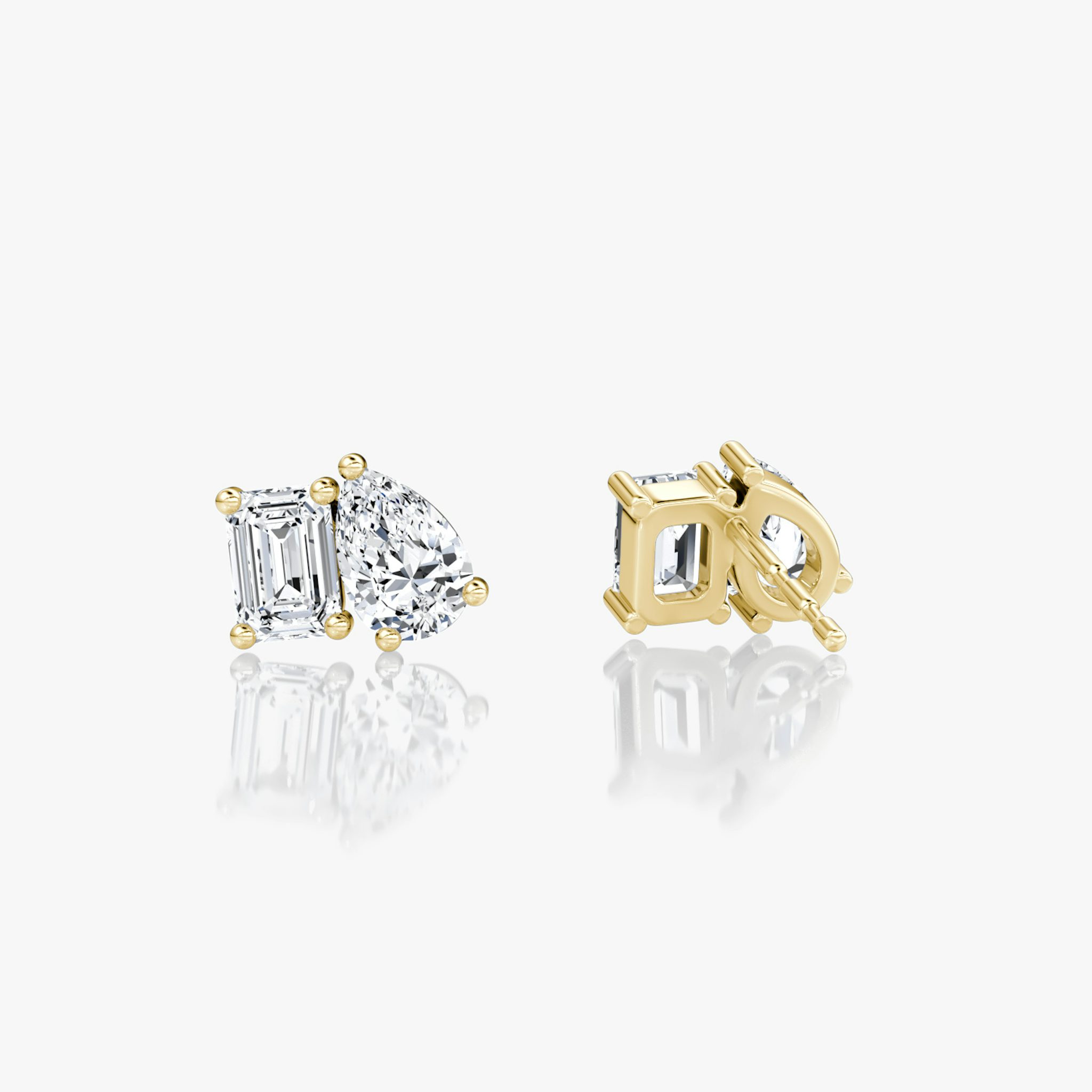 Toi et Moi Stud | Emerald and Pear | 14k | Yellow Gold | side: left