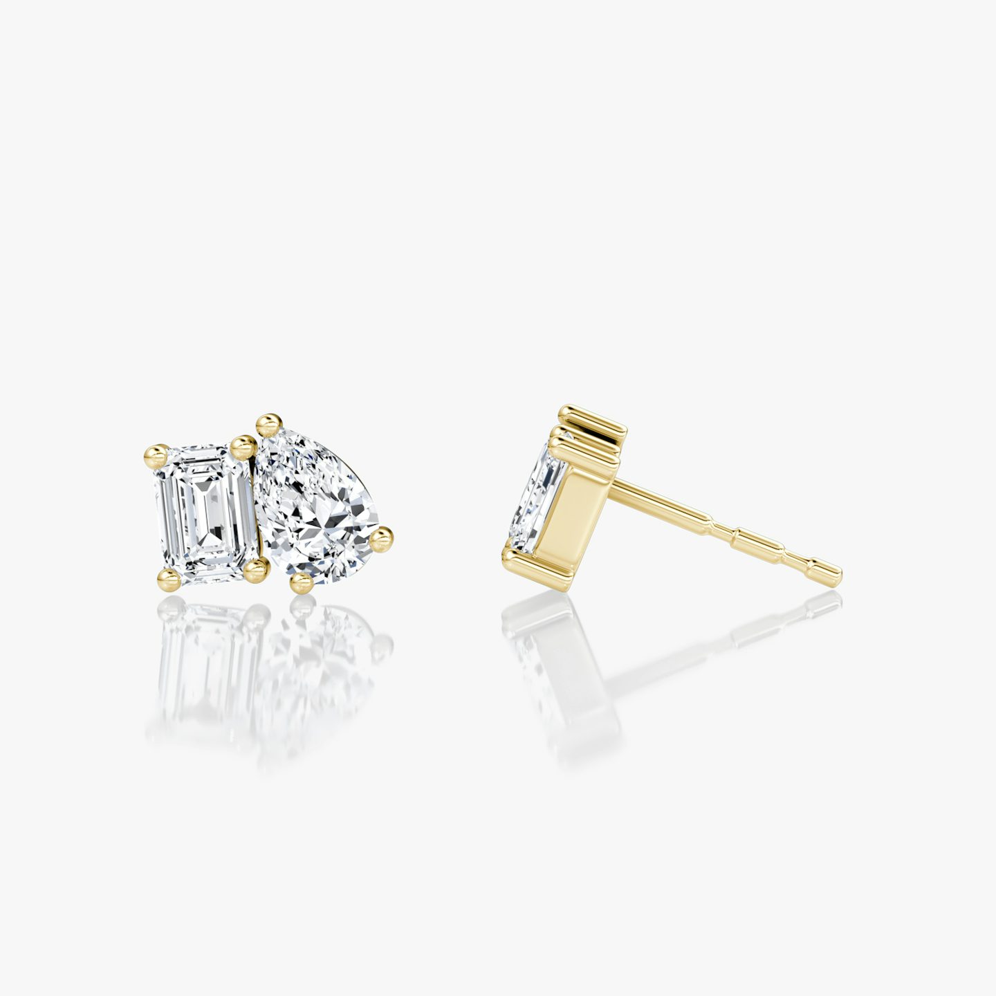 Toi et Moi Stud | Emerald and Pear | 14k | Yellow Gold | side: left