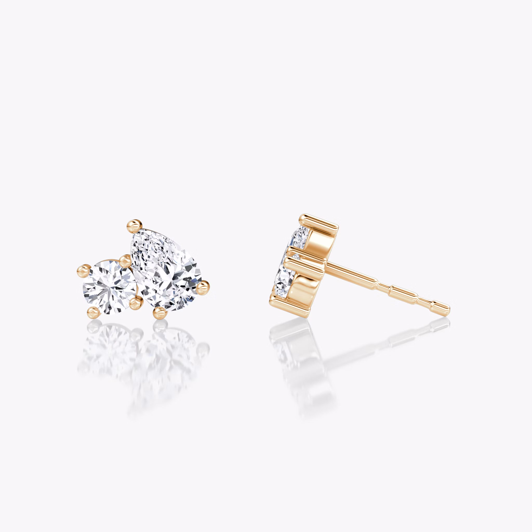 Toi et Moi Stud | Round Brilliant and Pear | 14k | Rose Gold | side: left