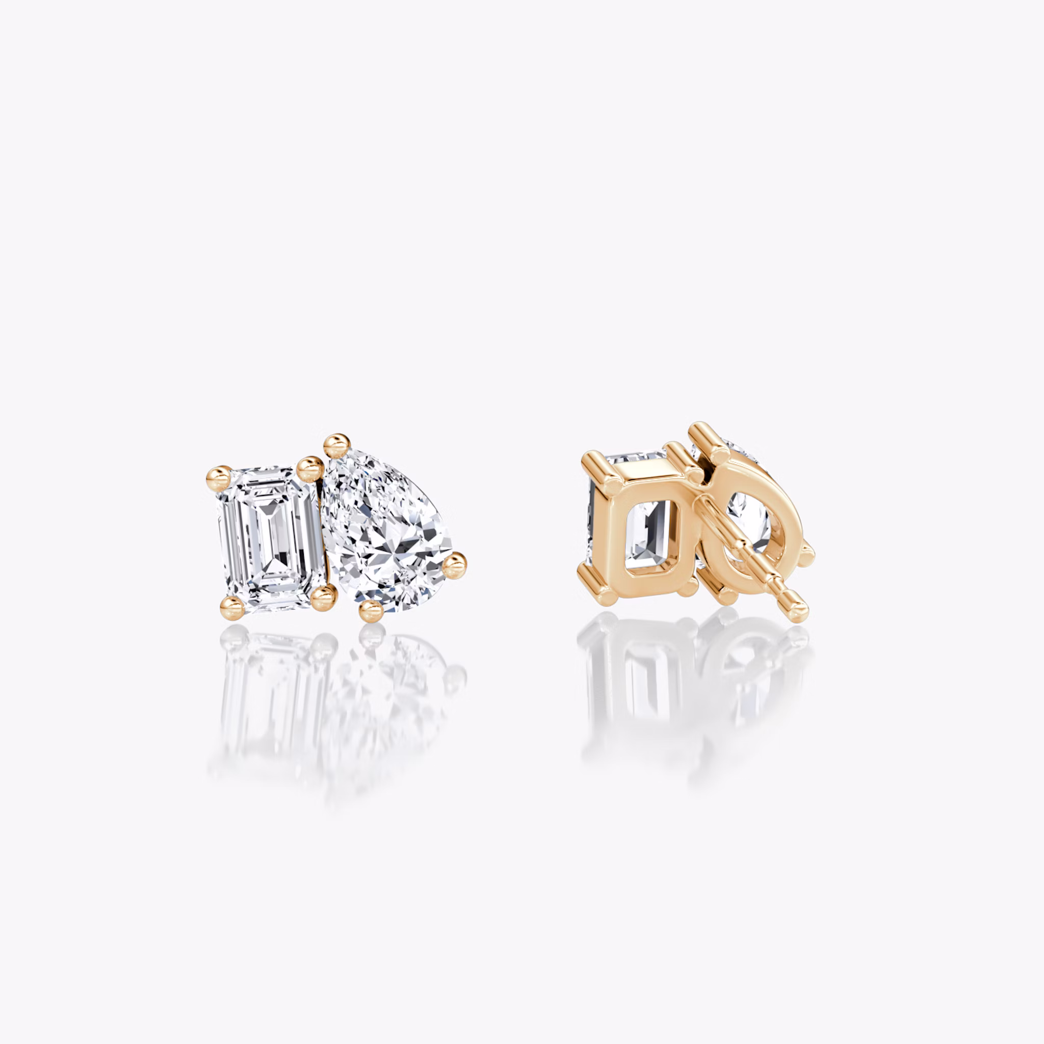 Toi et Moi Stud | Emerald and Pear | 14k | Rose Gold | side: left