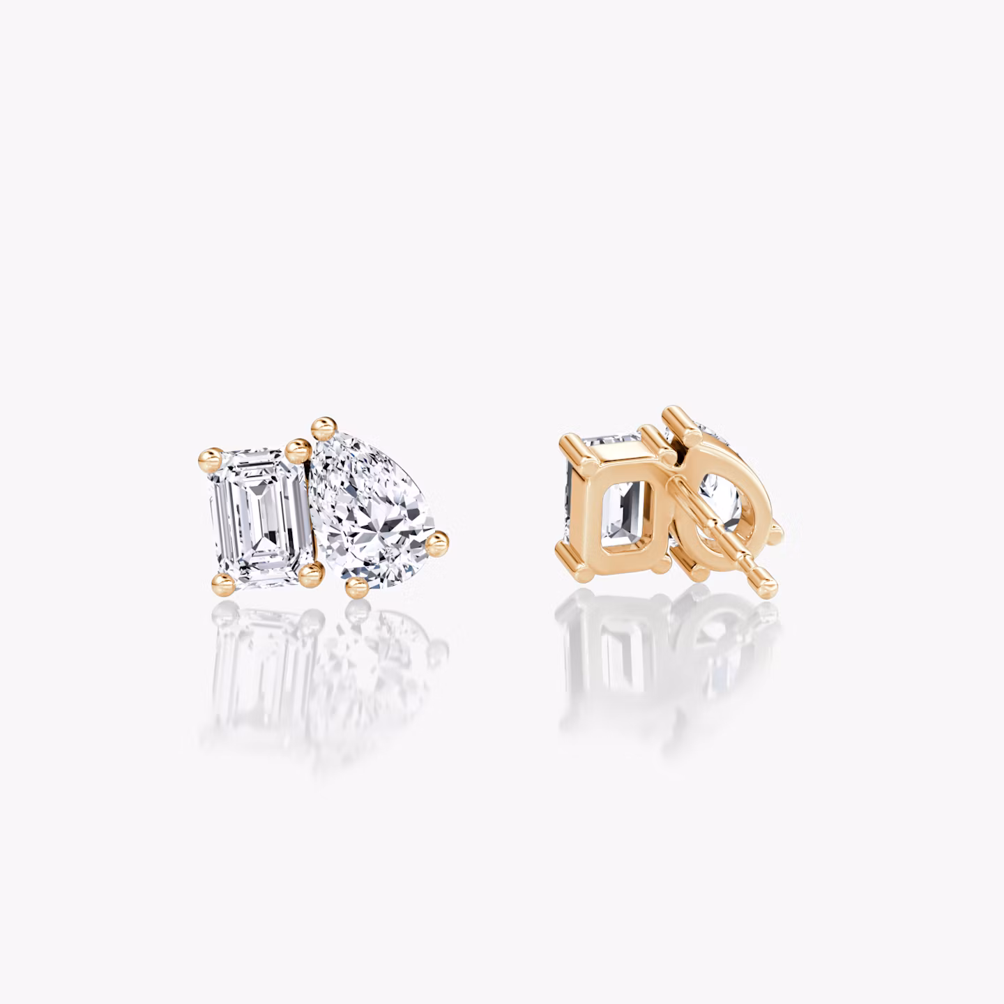 Toi et Moi Stud | Emerald and Pear | 14k | Rose Gold | side: left