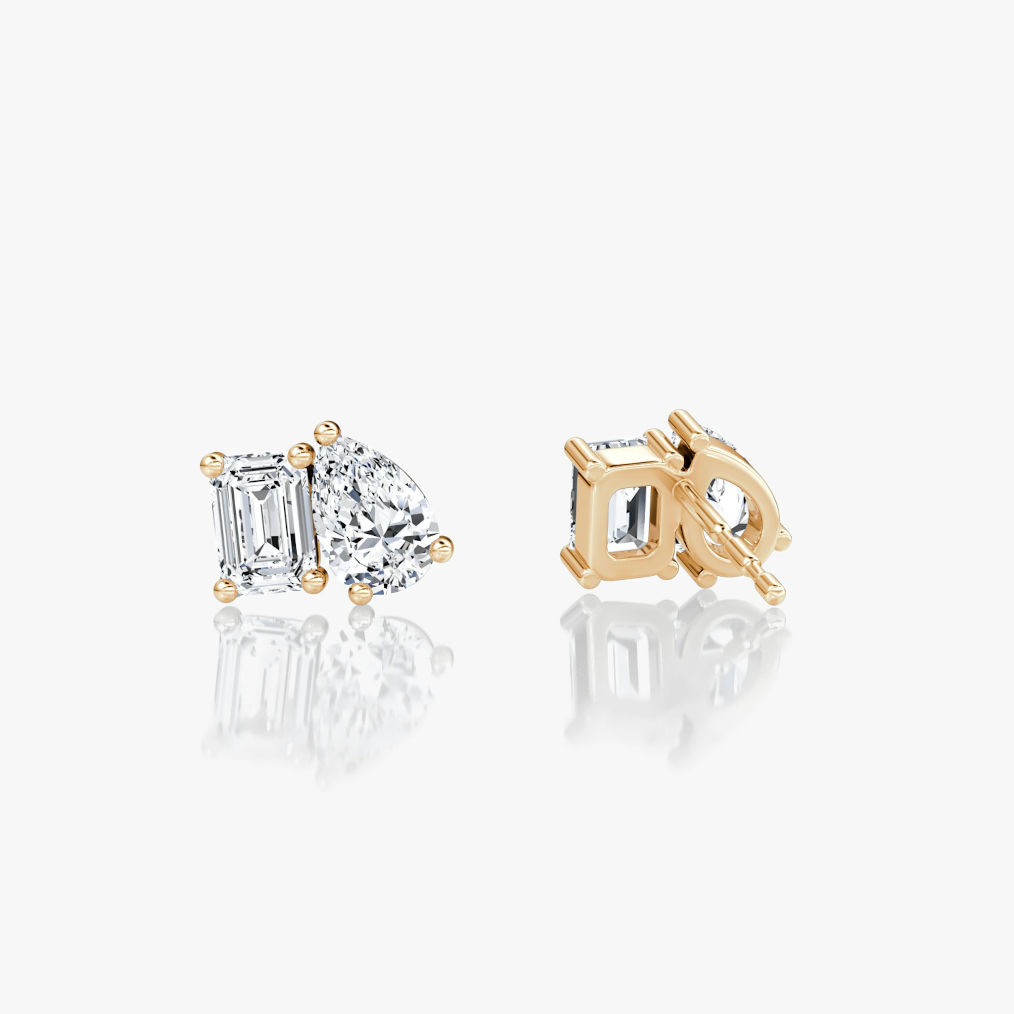 Toi et Moi Stud | Emerald and Pear | 14k | Rose Gold | side: left