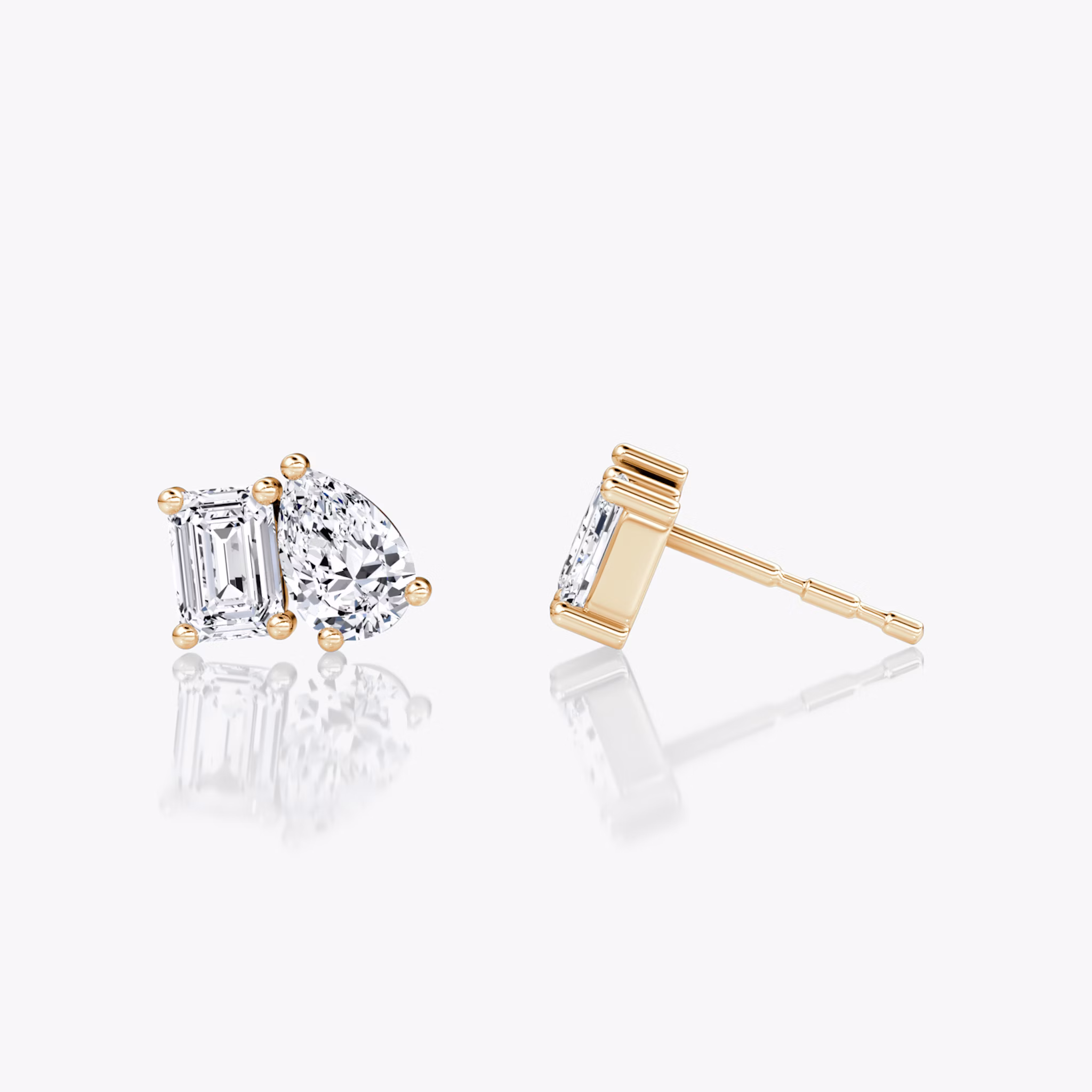 Toi et Moi Stud | Emerald and Pear | 14k | Rose Gold | side: left