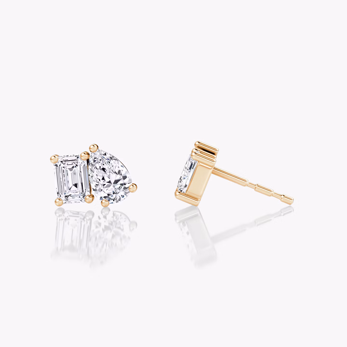 Toi et Moi Stud | Emerald and Pear | 14k | Rose Gold | side: left