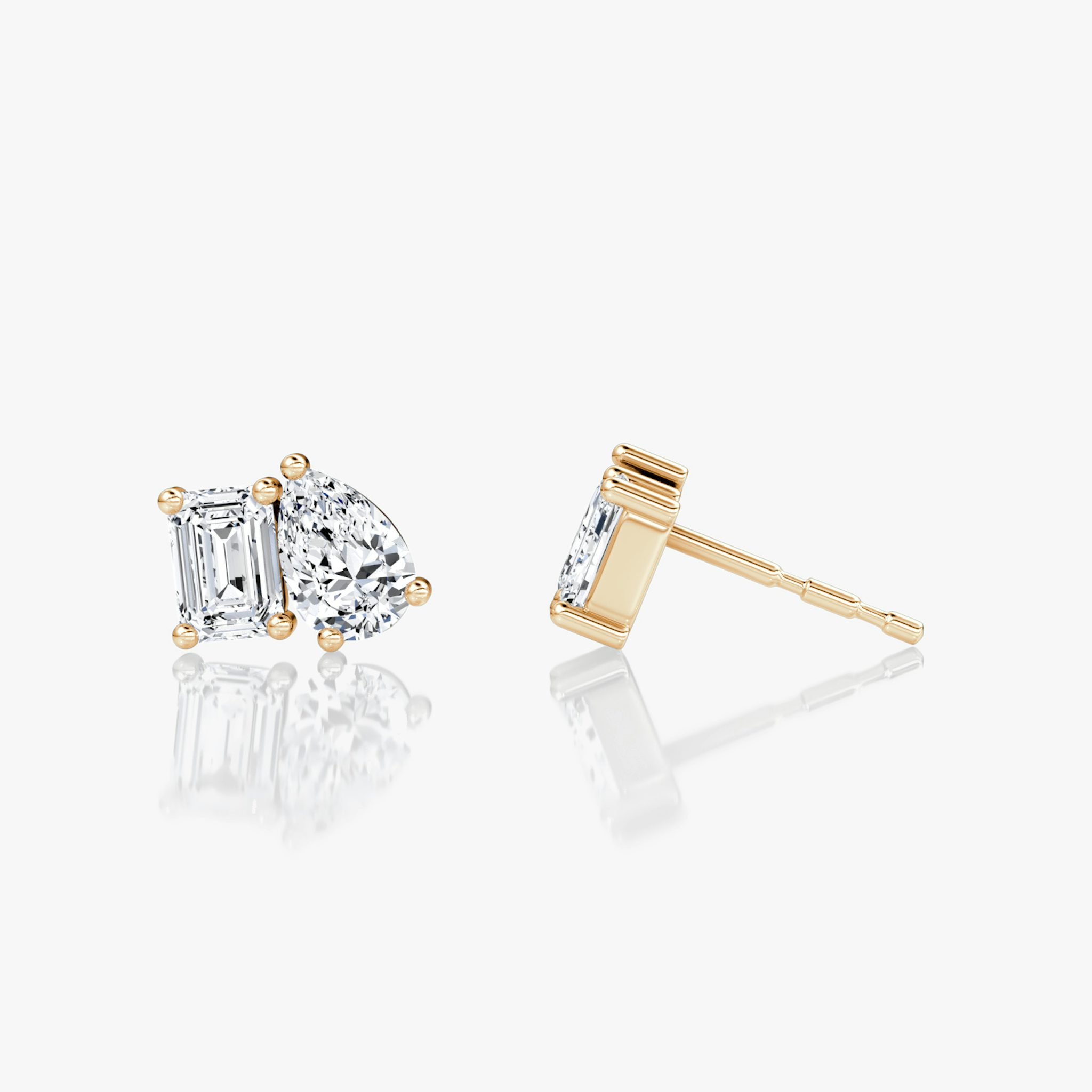 Toi et Moi Stud | Emerald and Pear | 14k | Rose Gold | side: left