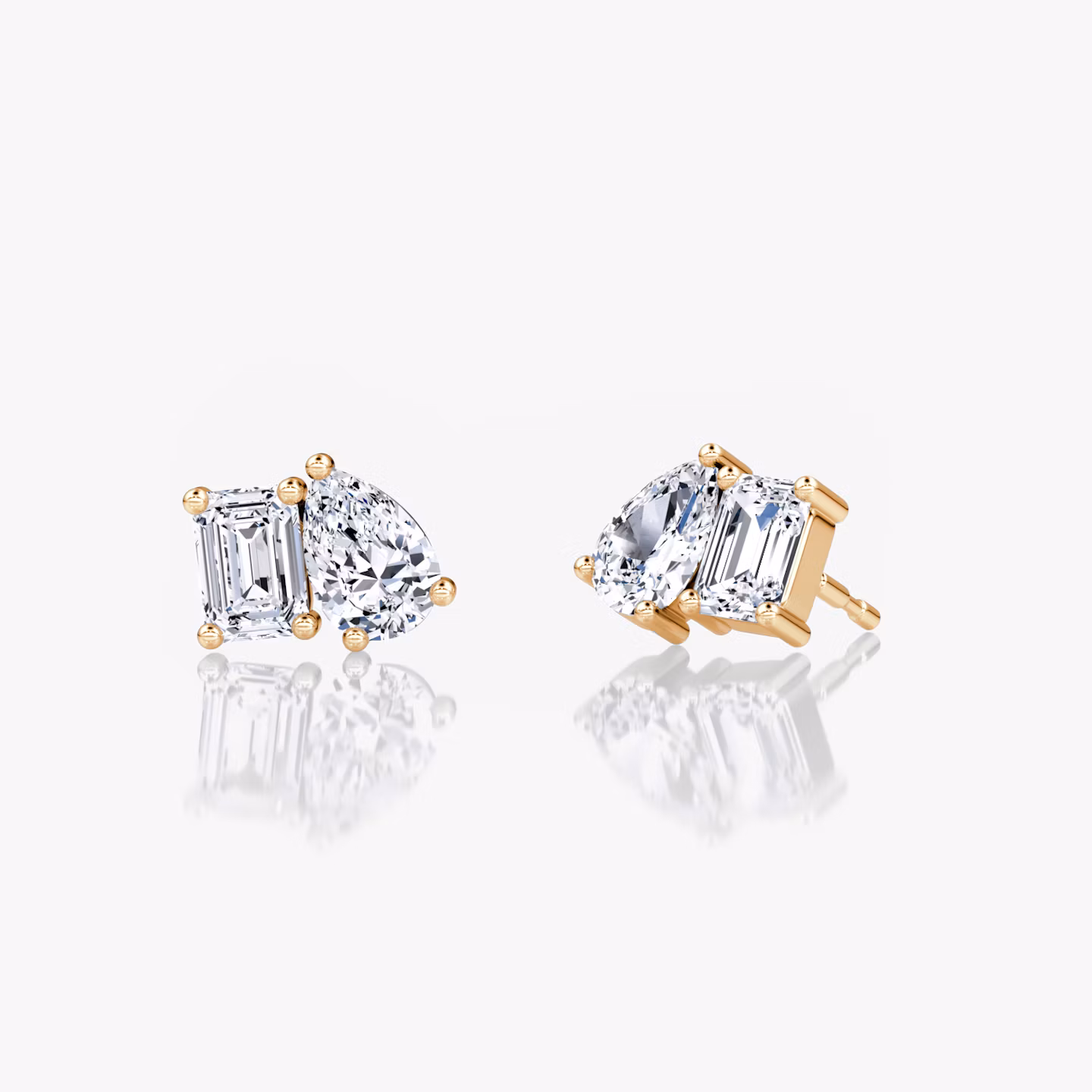 Toi et Moi Stud Emerald and Pear | Rose Gold