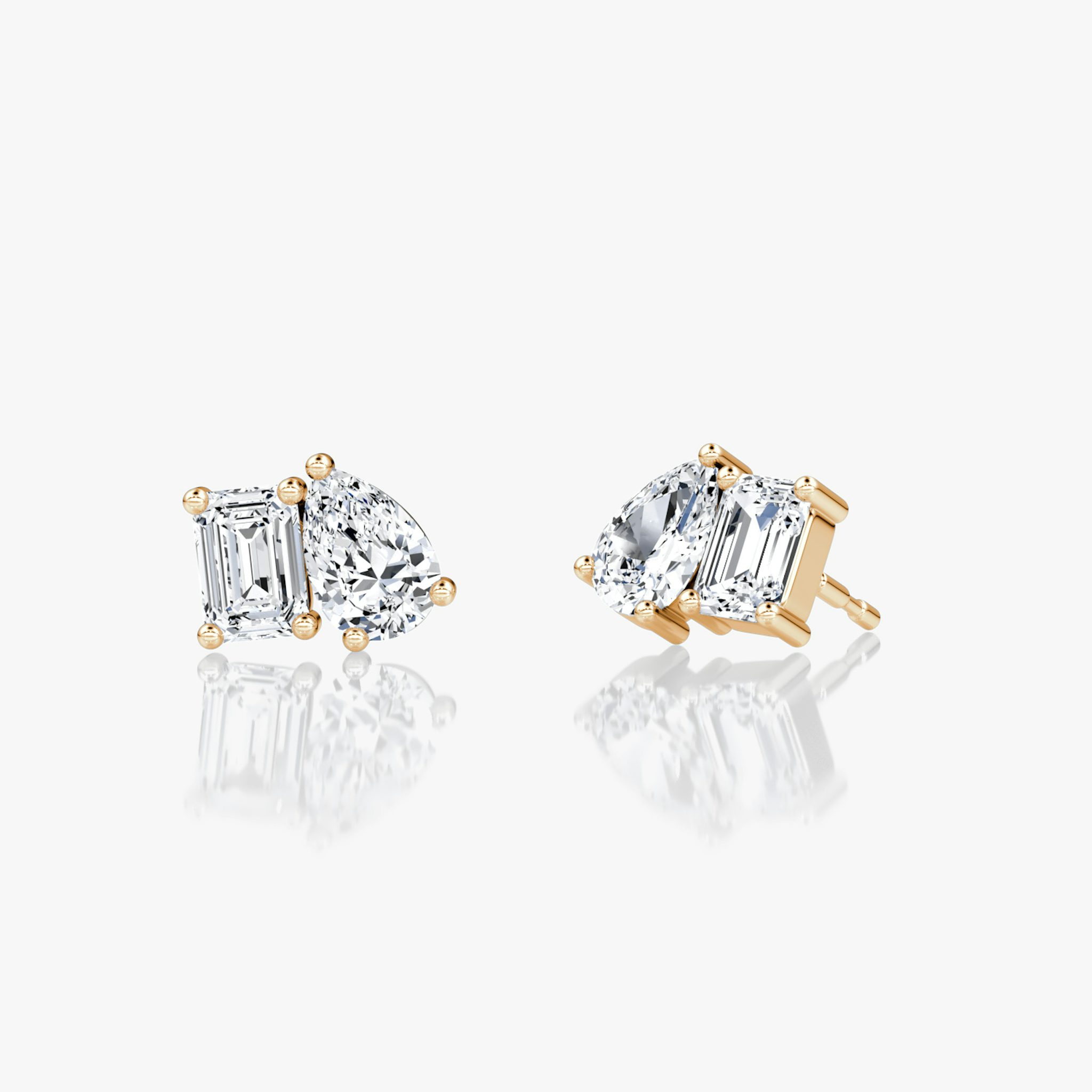 Toi et Moi Stud | Emerald and Pear | 14k | Rose Gold | side: left
