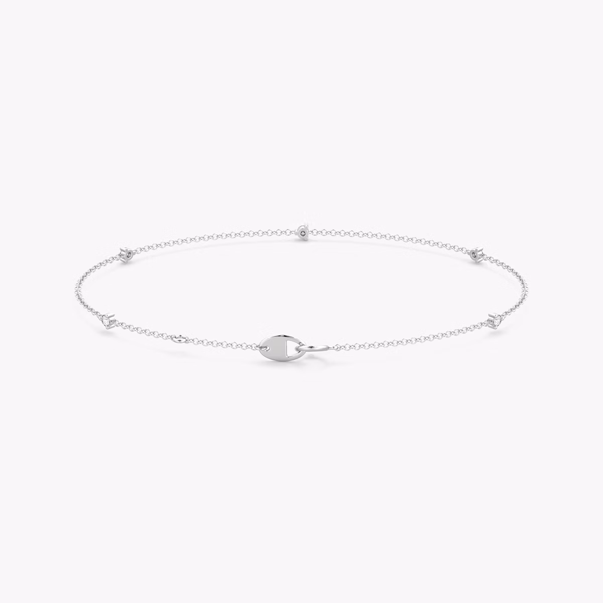 Tiny Station Bracelet | Round Brilliant | 14k | White Gold | chainLength: 7