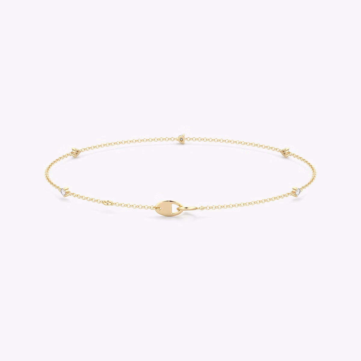 Tiny Station Bracelet | Round Brilliant | 14k | Yellow Gold | chainLength: 7