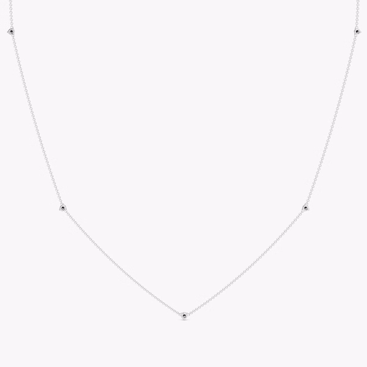 Tiny Station Necklace | Round Brilliant | 14k | White Gold | chainLength: 16-18