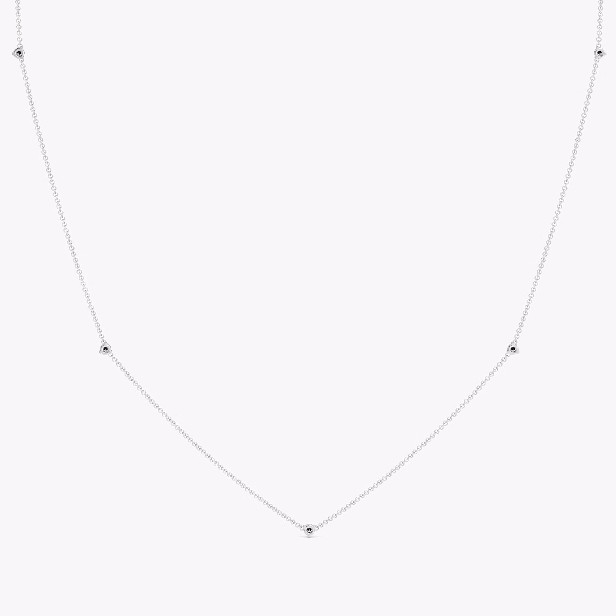 Tiny Station Necklace | Round Brilliant | 14k | White Gold | chainLength: 16-18