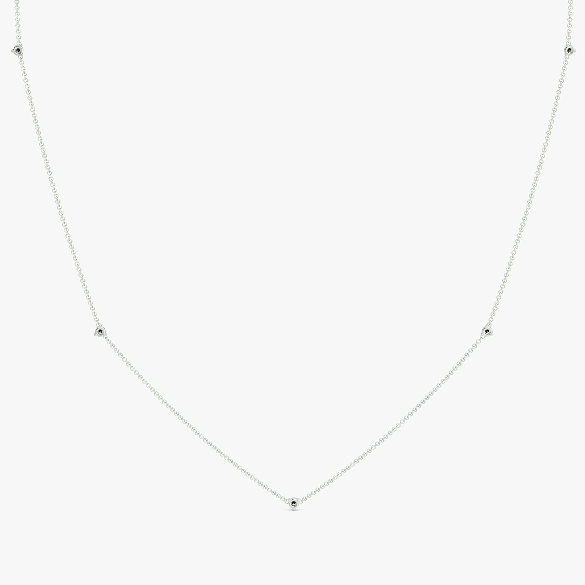 Tiny Station Necklace | Round Brilliant | 14k | White Gold | chainLength: 16-18