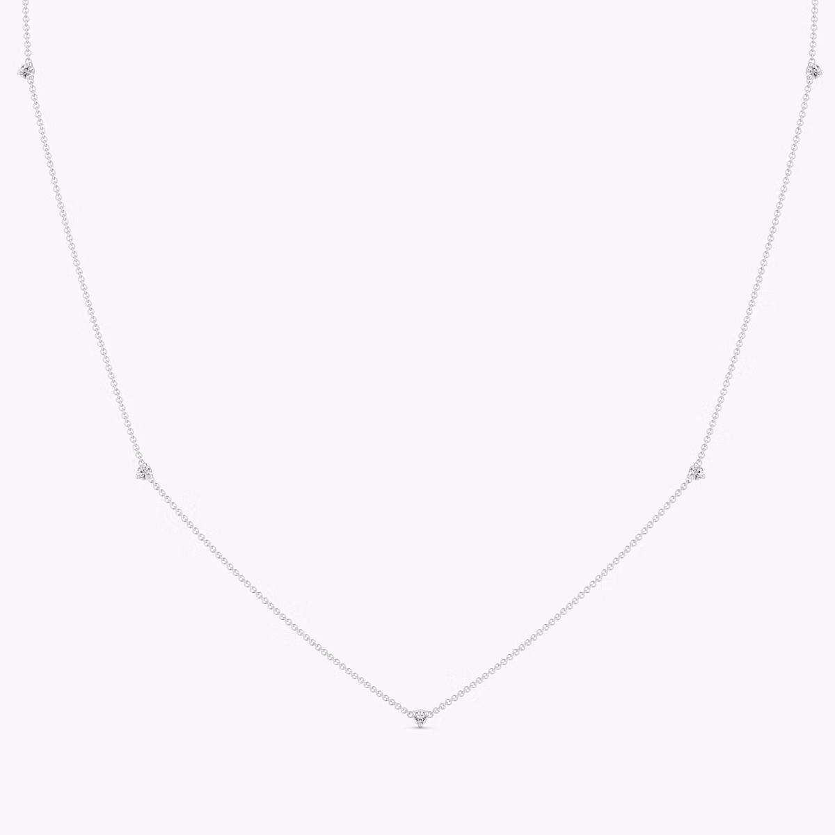 Tiny Station Necklace | Round Brilliant | 14k | White Gold | chainLength: 16-18