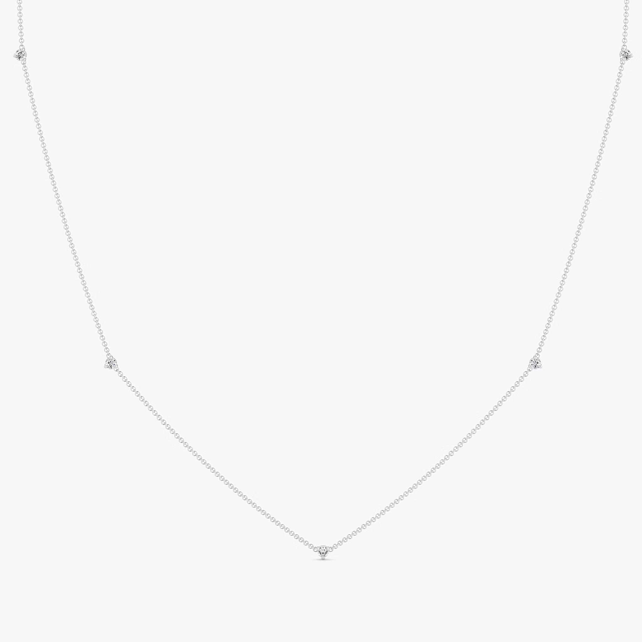Tiny Station Necklace | Round Brilliant | 14k | White Gold | chainLength: 16-18