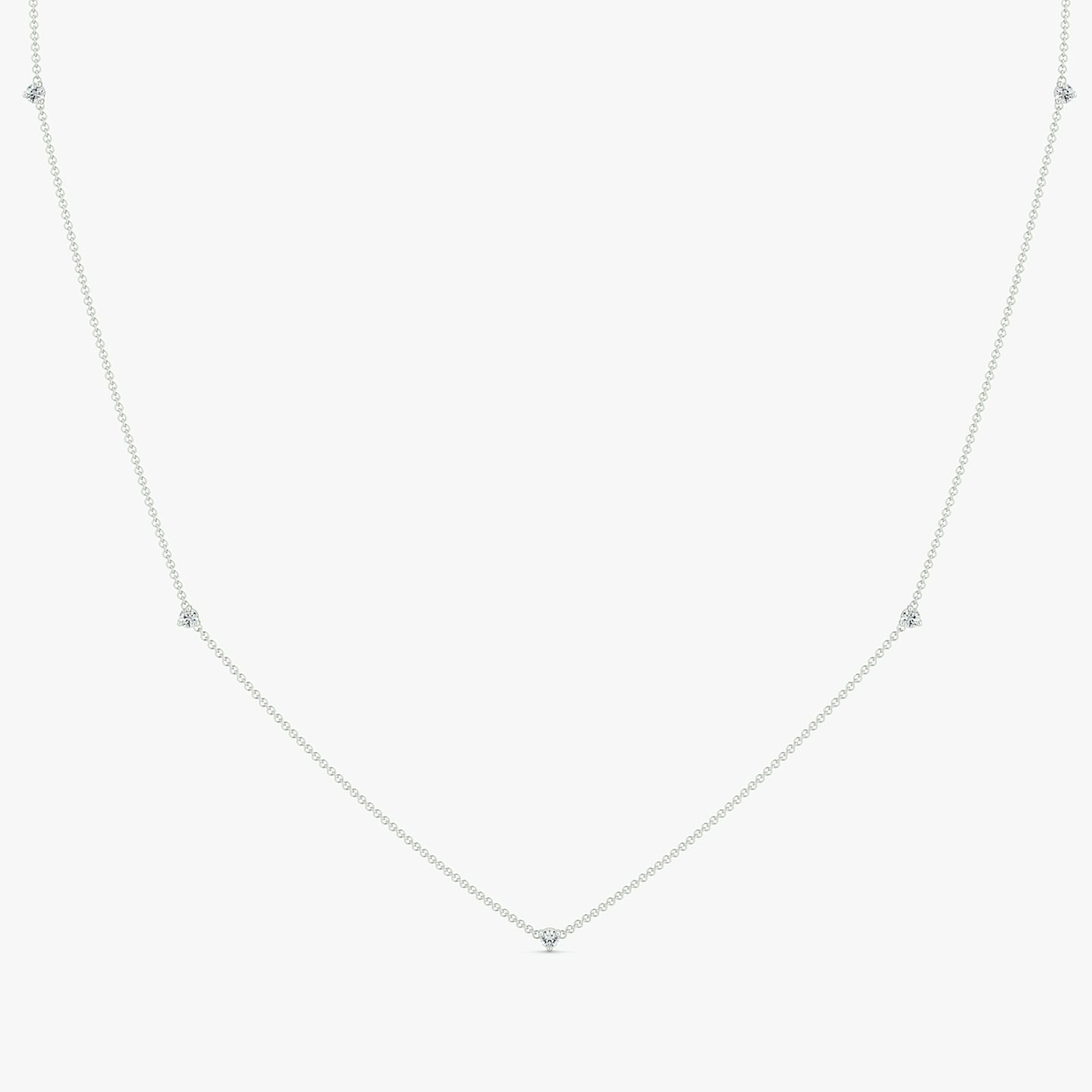 Tiny Station Necklace | Round Brilliant | 14k | White Gold | chainLength: 16-18