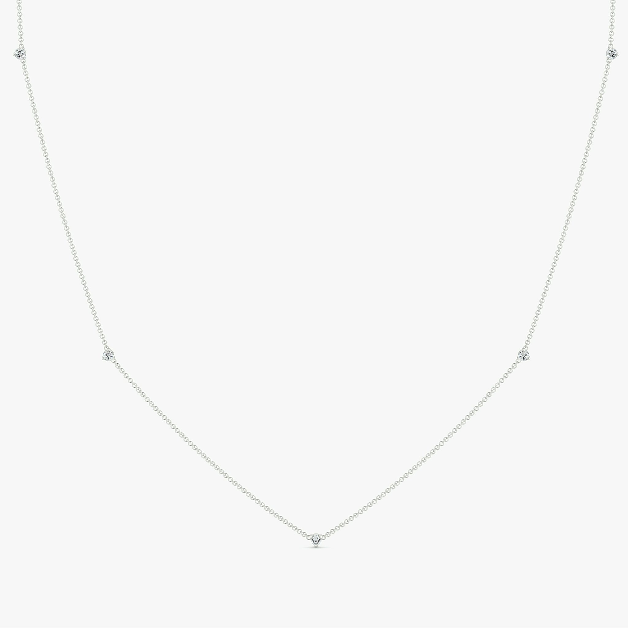 Tiny Station Necklace | Round Brilliant | 14k | White Gold | chainLength: 16-18