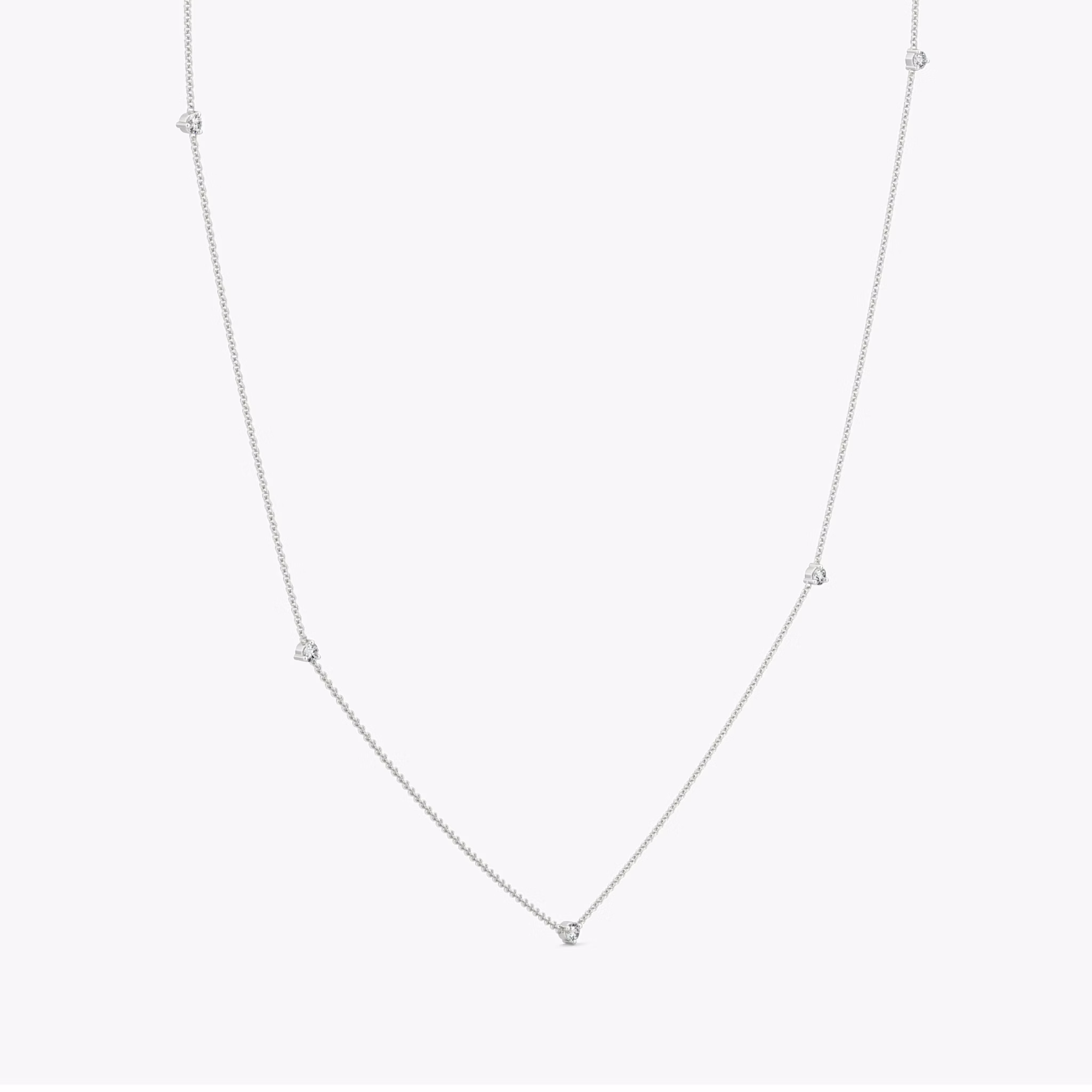 Tiny Station Necklace | Round Brilliant | 14k | White Gold | chainLength: 16-18