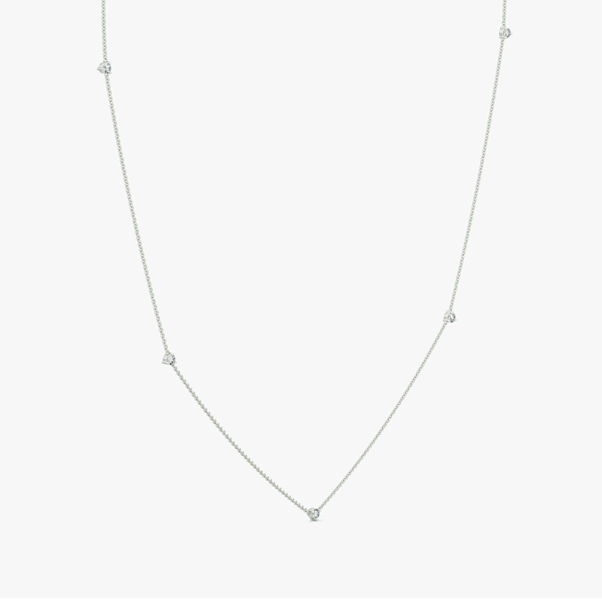 Tiny Station Necklace | Round Brilliant | 14k | White Gold | chainLength: 16-18