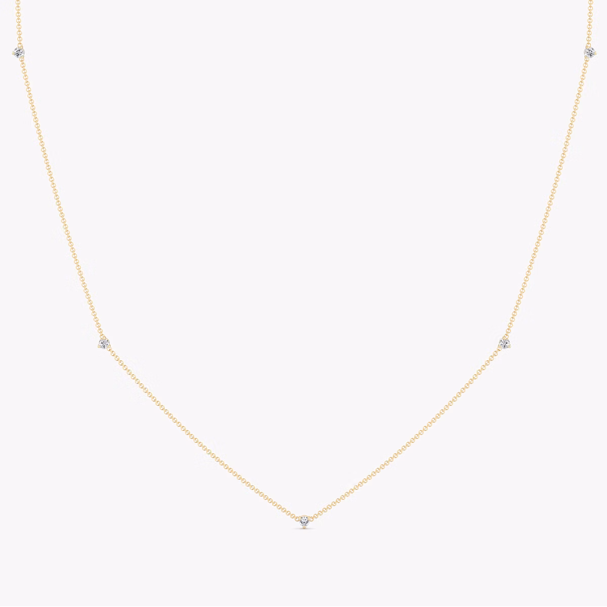 Tiny Station Necklace | Round Brilliant | 14k | Yellow Gold | chainLength: 16-18