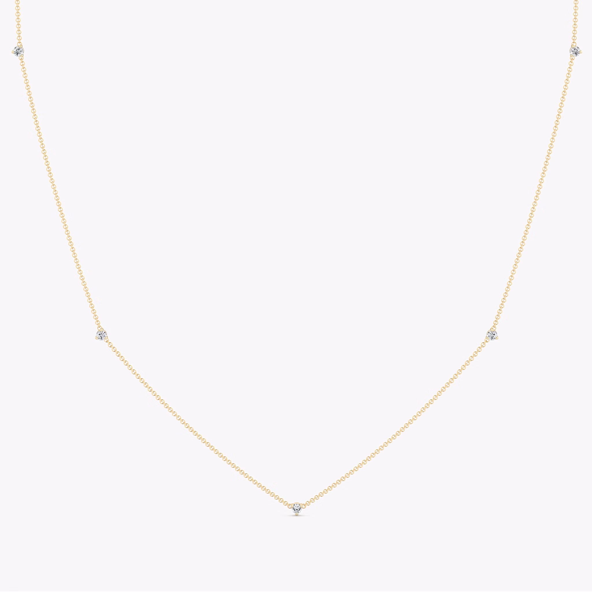 Tiny Station Necklace | Round Brilliant | 14k | Yellow Gold | chainLength: 16-18