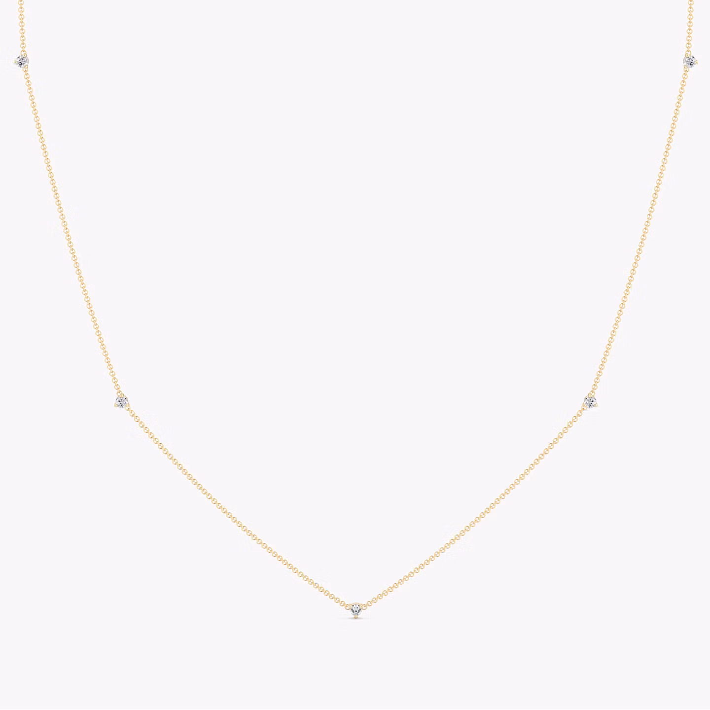 Tiny Station Necklace | Round Brilliant | 14k | Yellow Gold | chainLength: 16-18