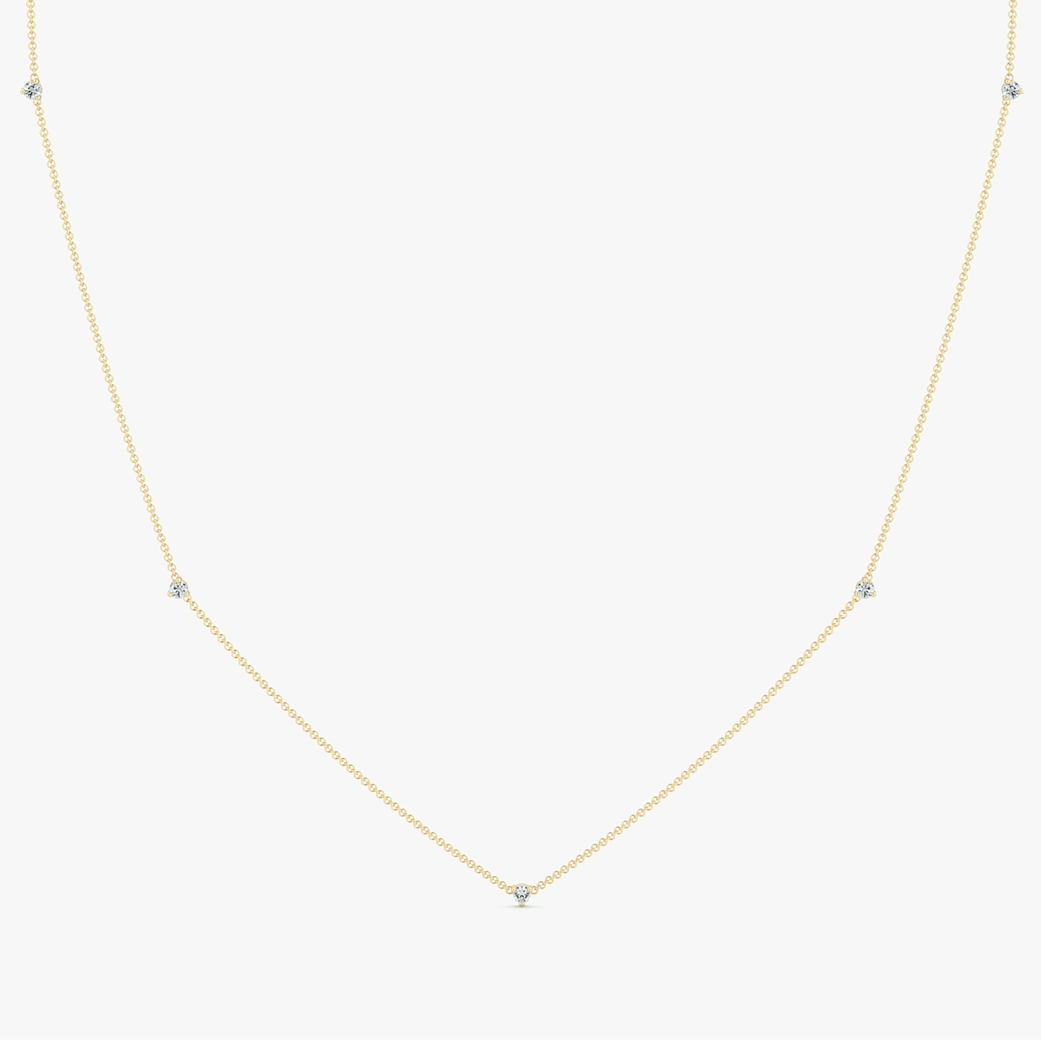 Tiny Station Necklace | Round Brilliant | 14k | Yellow Gold | chainLength: 16-18