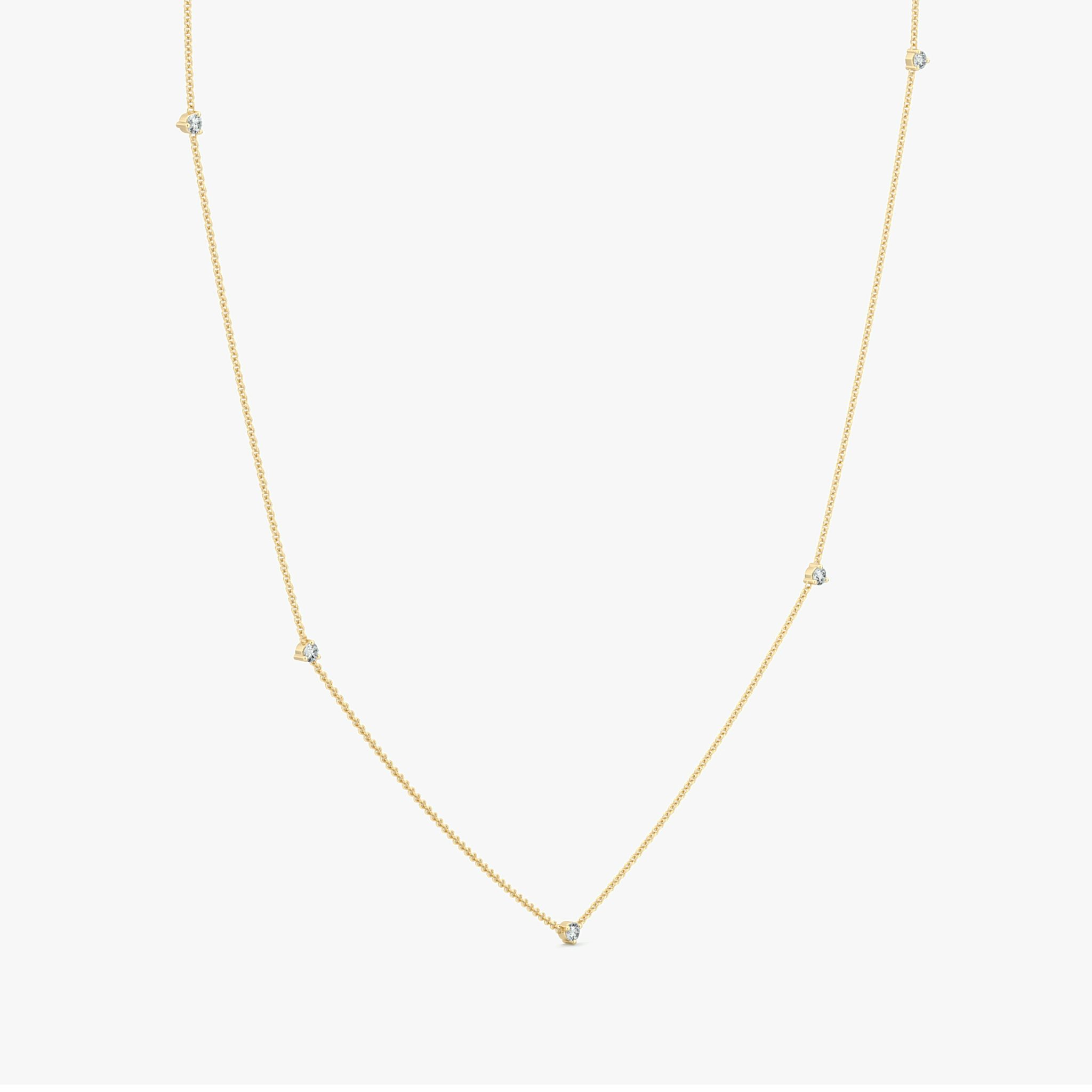 Tiny Station Necklace | Round Brilliant | 14k | Yellow Gold | chainLength: 16-18