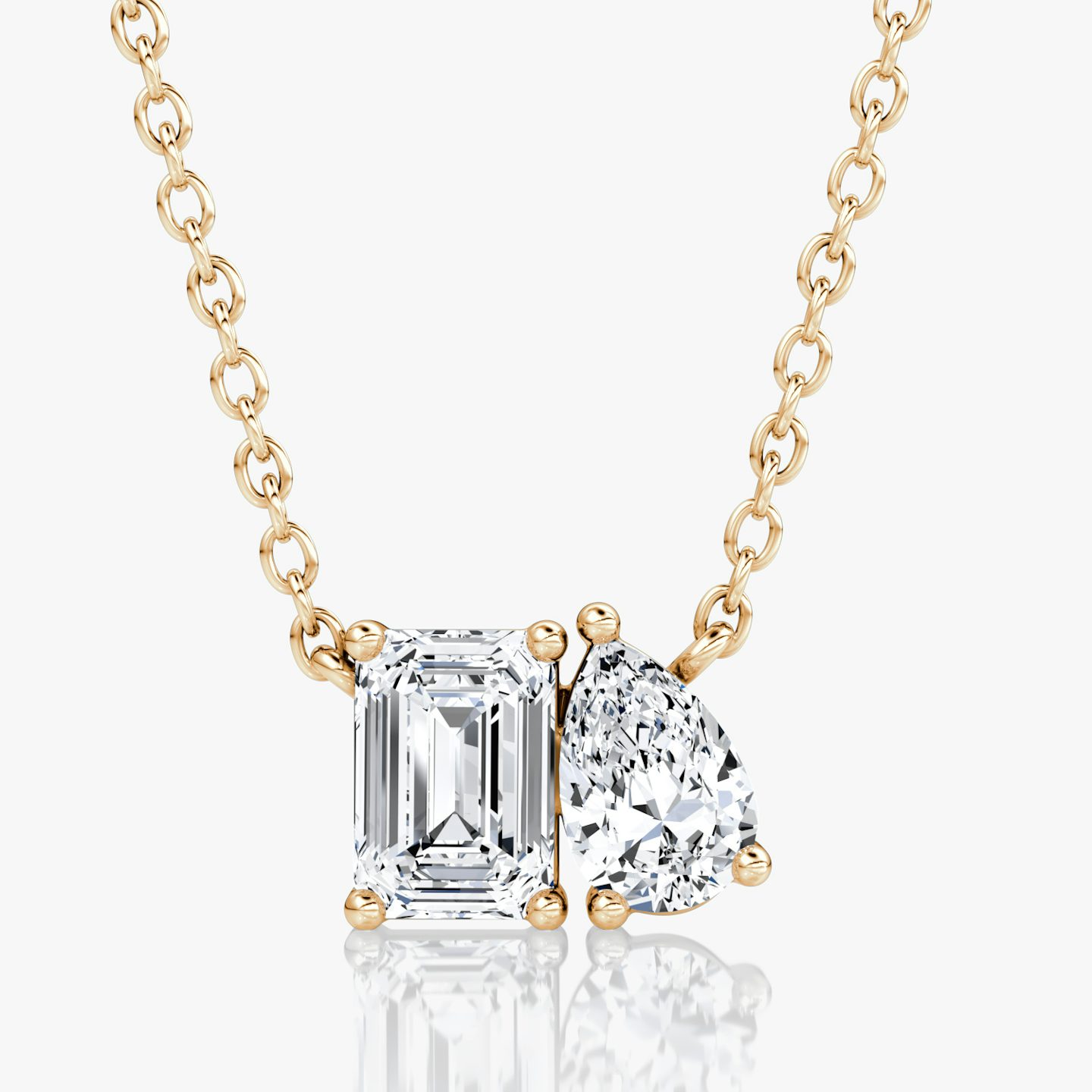 Toi et Moi Necklace | Emerald and Pear | 14k | Rose Gold | chainLength: 16-18