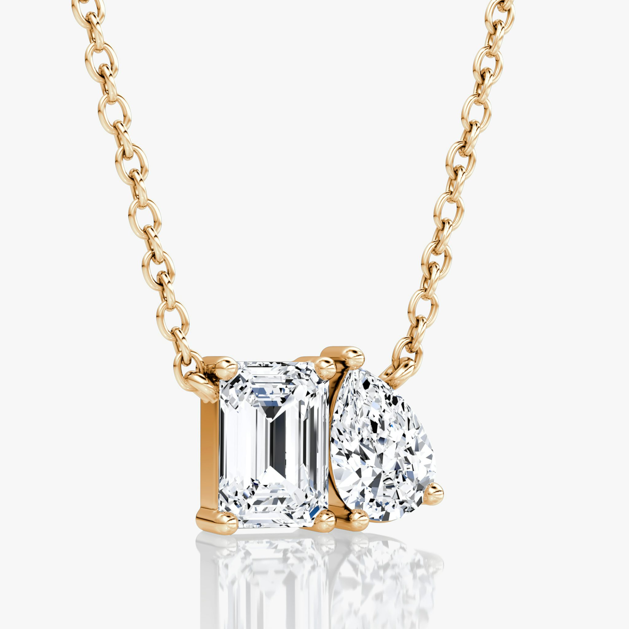 Toi et Moi Necklace | Emerald and Pear | 14k | Rose Gold | chainLength: 16-18