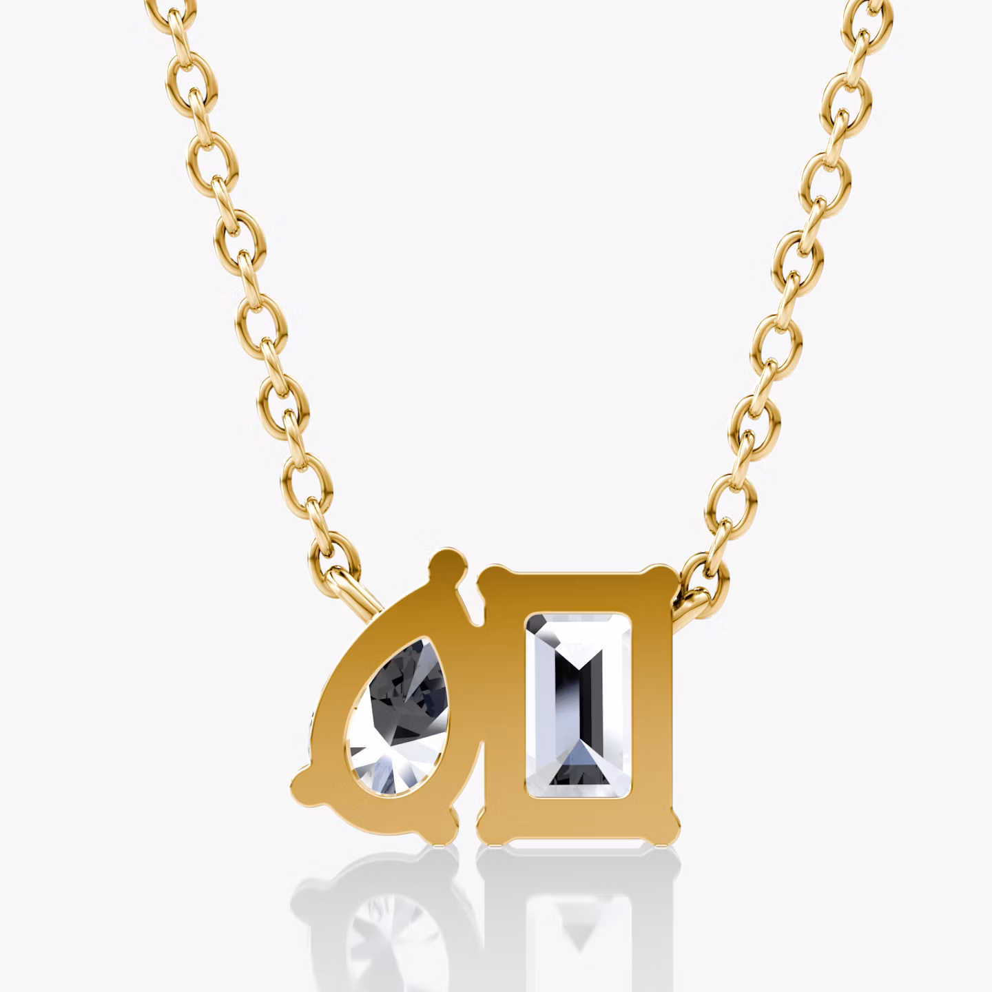 Toi et Moi Necklace | Emerald and Pear | 14k | Yellow Gold | chainLength: 16-18