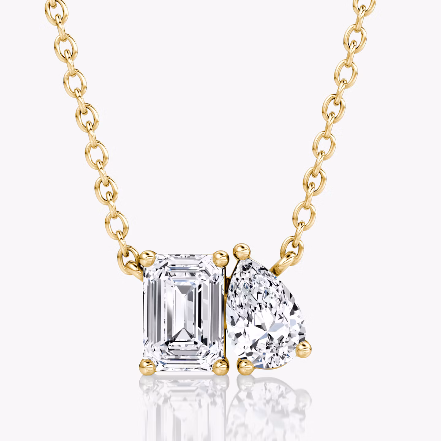 Toi et Moi Necklace | Emerald and Pear | 14k | Yellow Gold | chainLength: 16-18