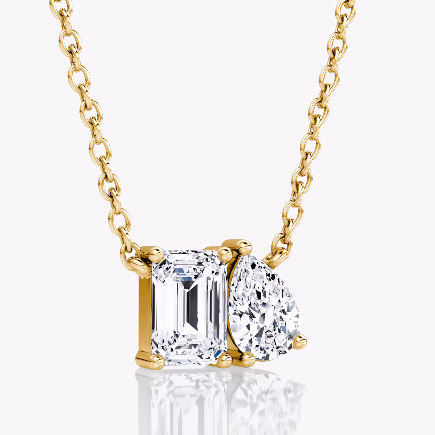Toi et Moi Necklace | Emerald and Pear | 14k | Yellow Gold | chainLength: 16-18