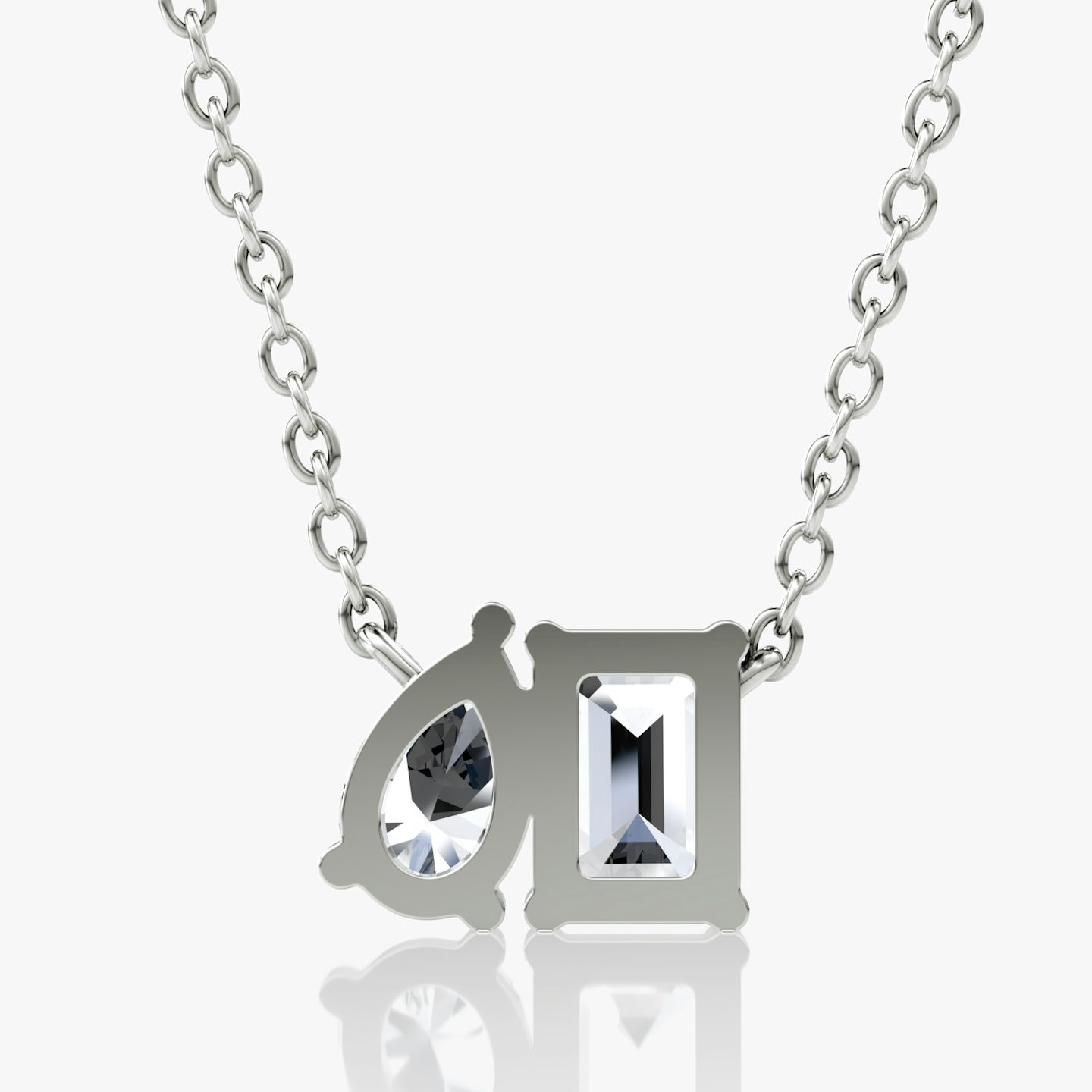 Toi et Moi Necklace | Emerald and Pear | 14k | White Gold | chainLength: 16-18
