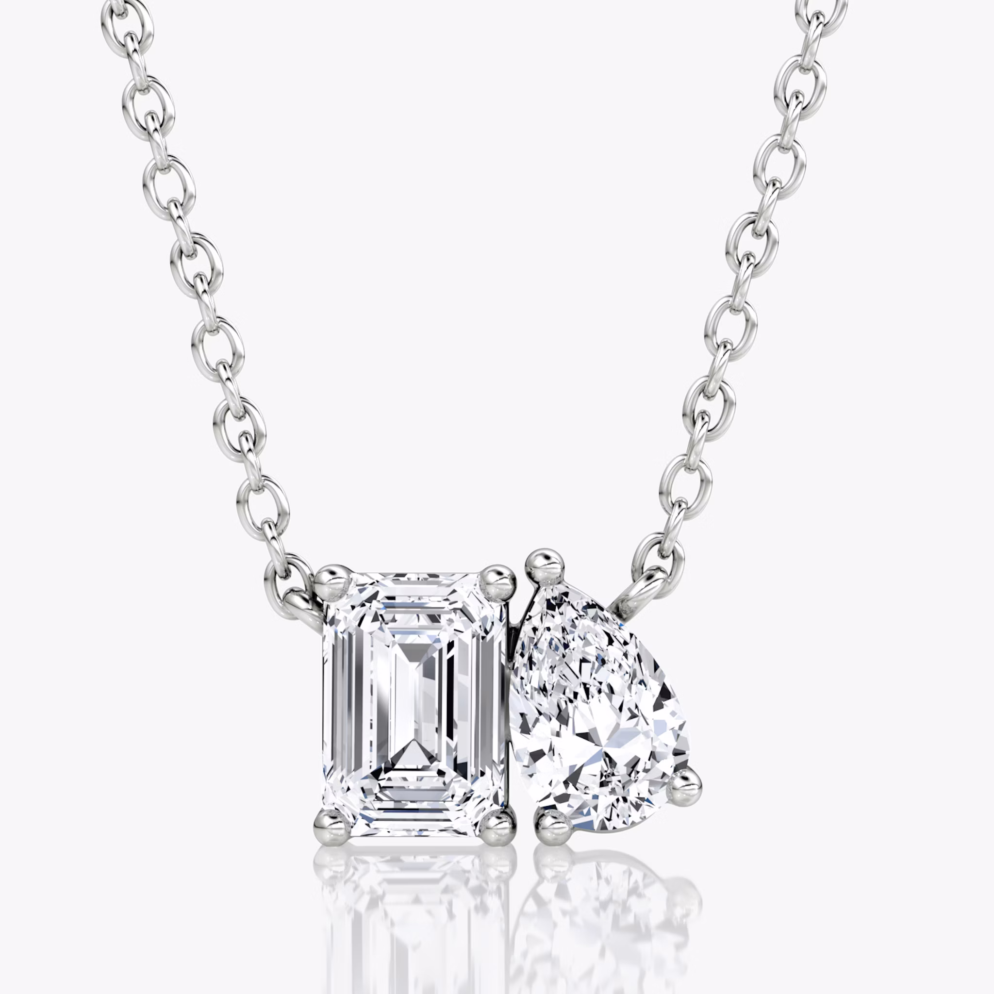 Toi et Moi Necklace | Emerald and Pear | 14k | White Gold | chainLength: 16-18