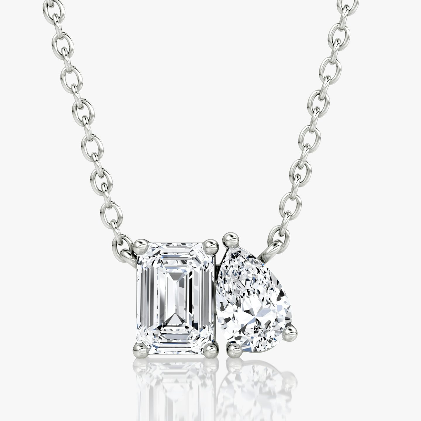 Toi et Moi Necklace | Emerald and Pear | 14k | White Gold | chainLength: 16-18