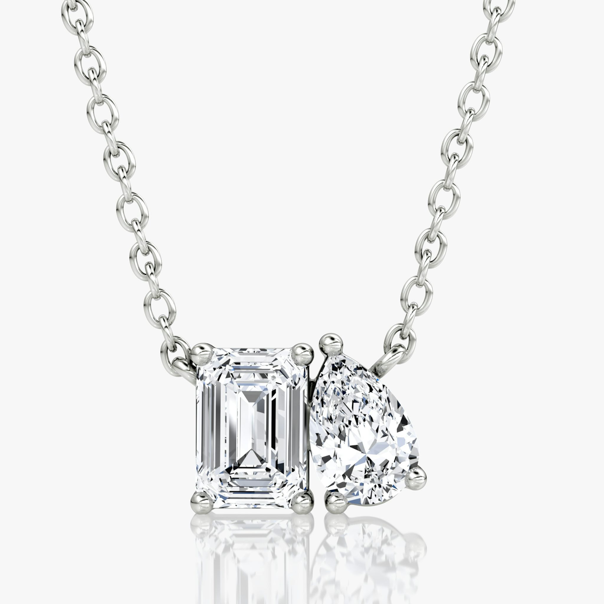 Toi et Moi Necklace | Emerald and Pear | 14k | White Gold | chainLength: 16-18